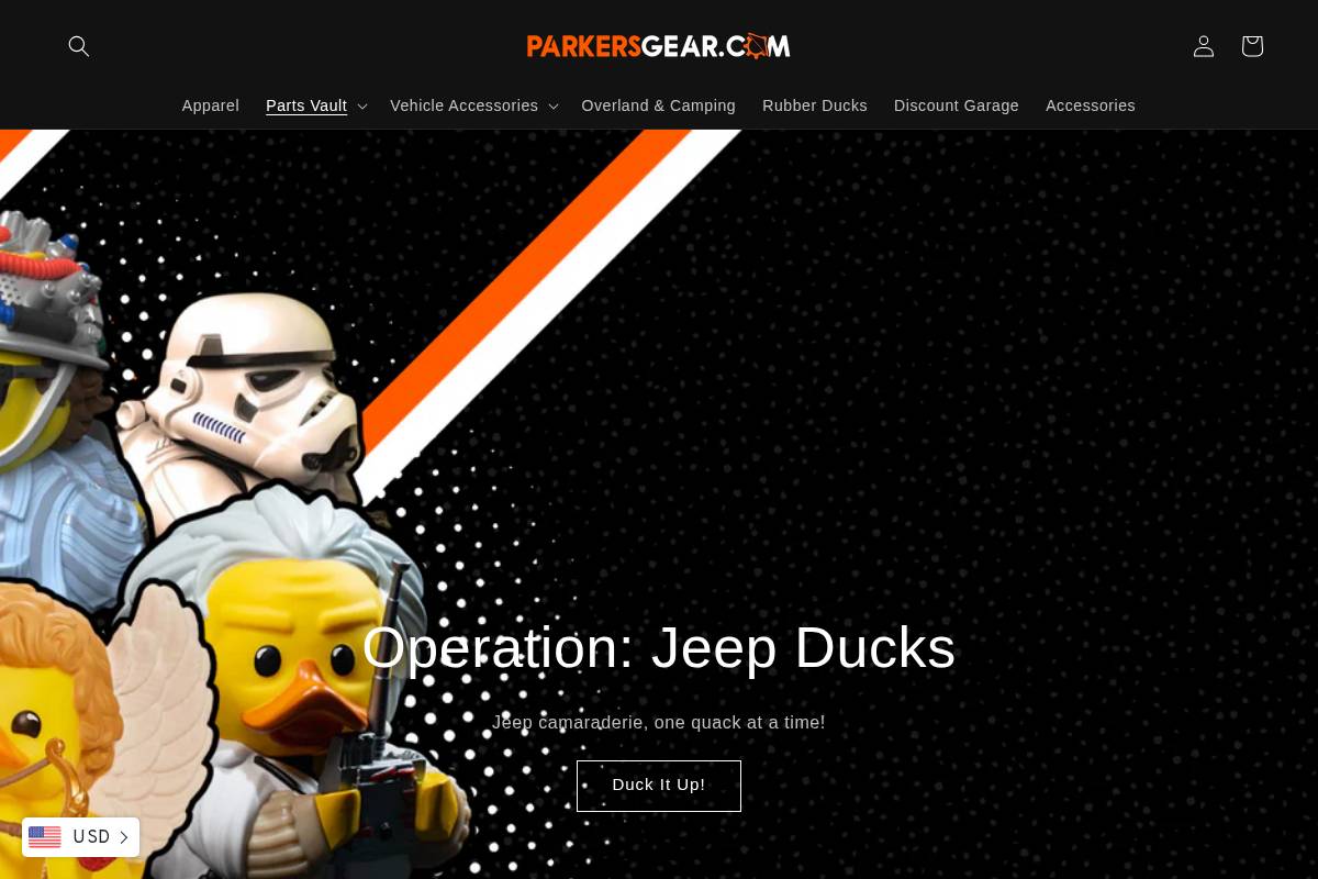 parkersgear.com homepage screenshot