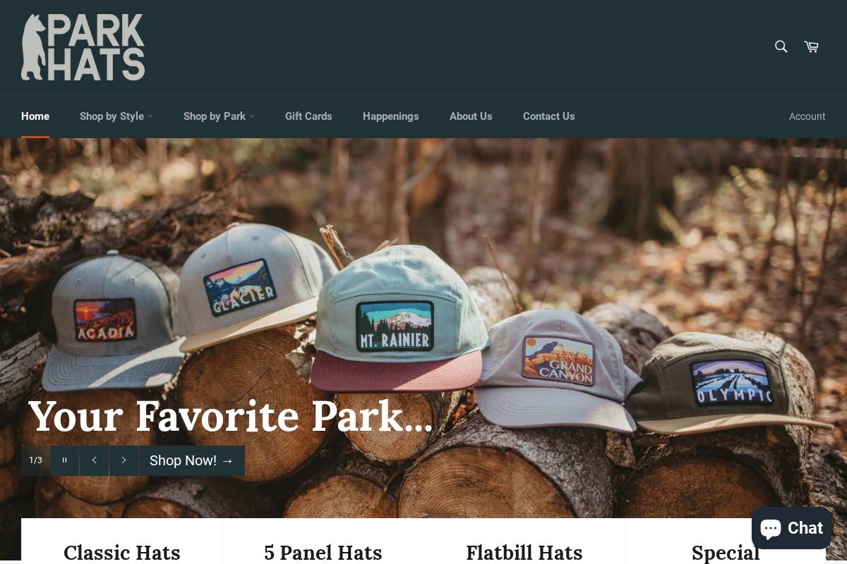 parkhats.com homepage screenshot