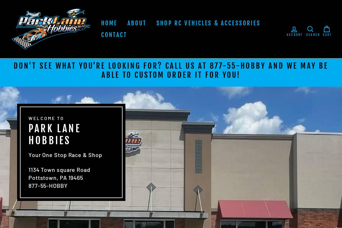 parklanehobbies.com homepage screenshot