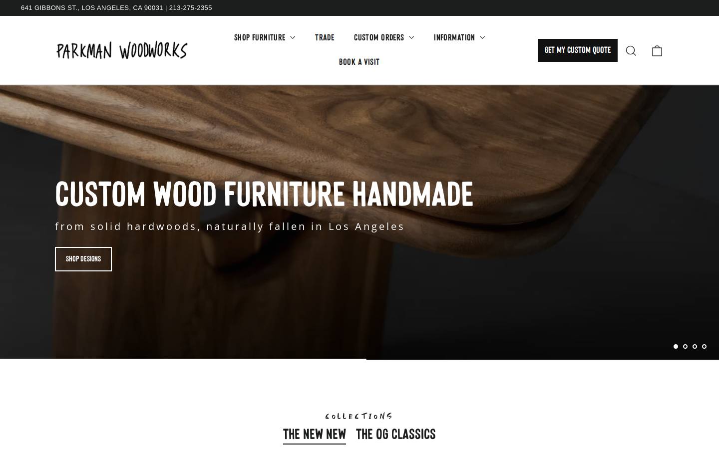 Parkman Woodworks homepage screenshot