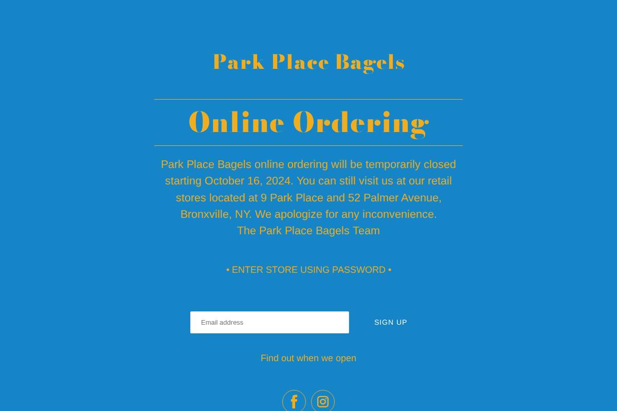 parkplacebagels.com homepage screenshot