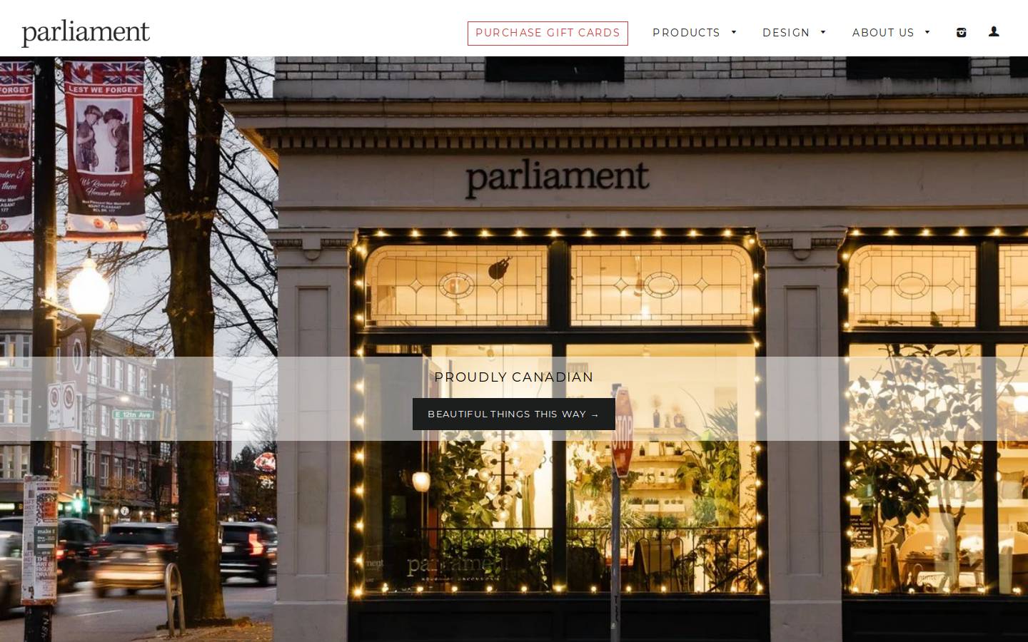 parliamentinteriors.com homepage screenshot