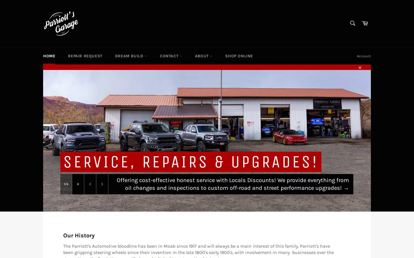 parriottsgarage.com homepage screenshot