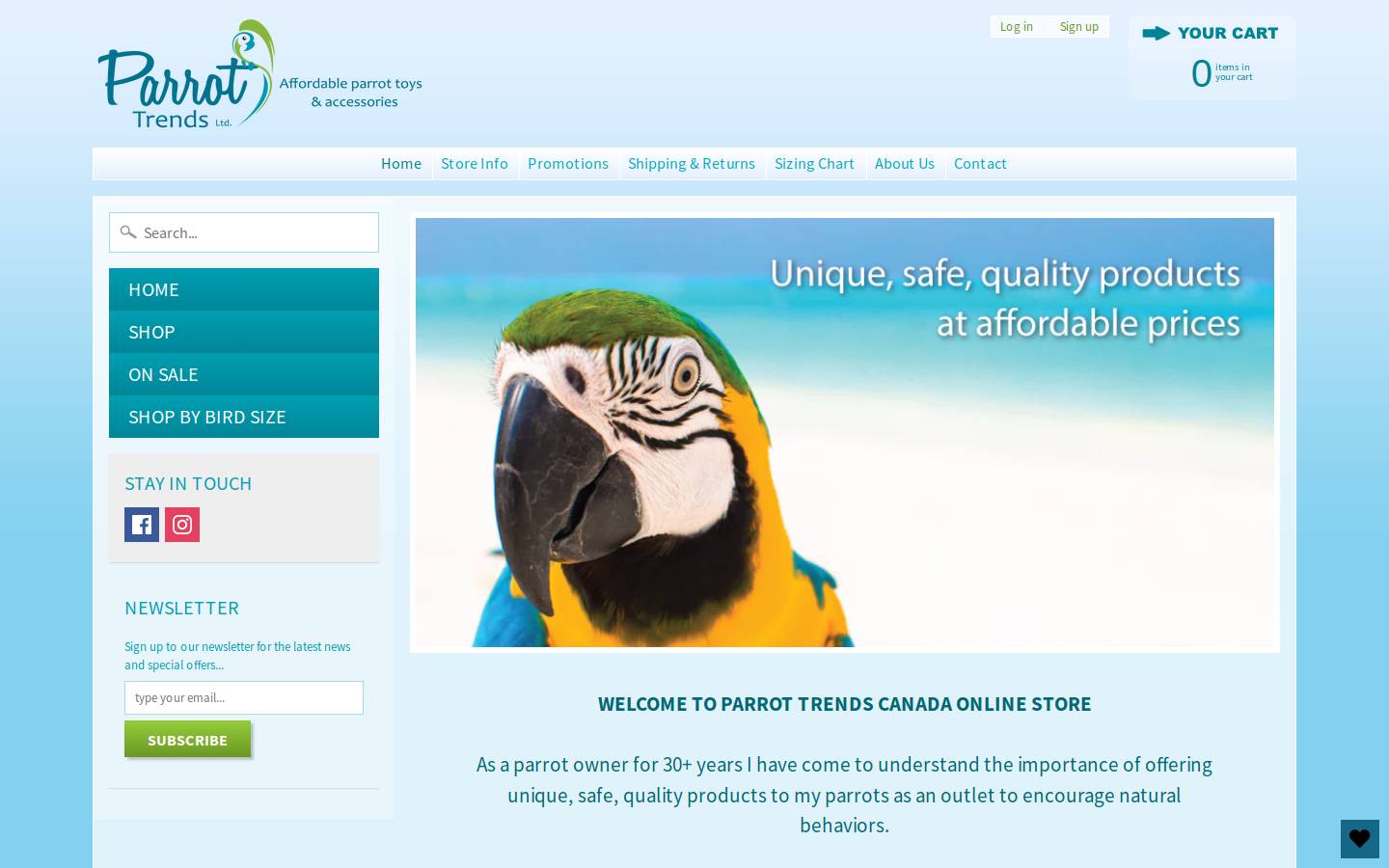 parrottrends.ca homepage screenshot