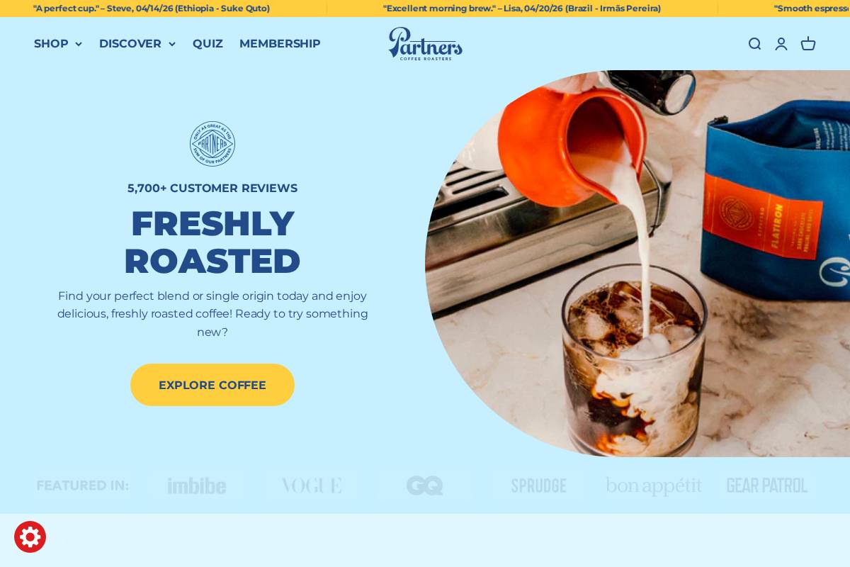 Partner's Coffee homepage screenshot