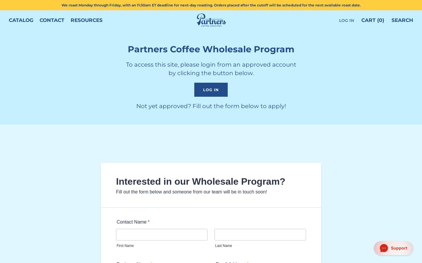 partnerscoffeewholesale.com homepage screenshot