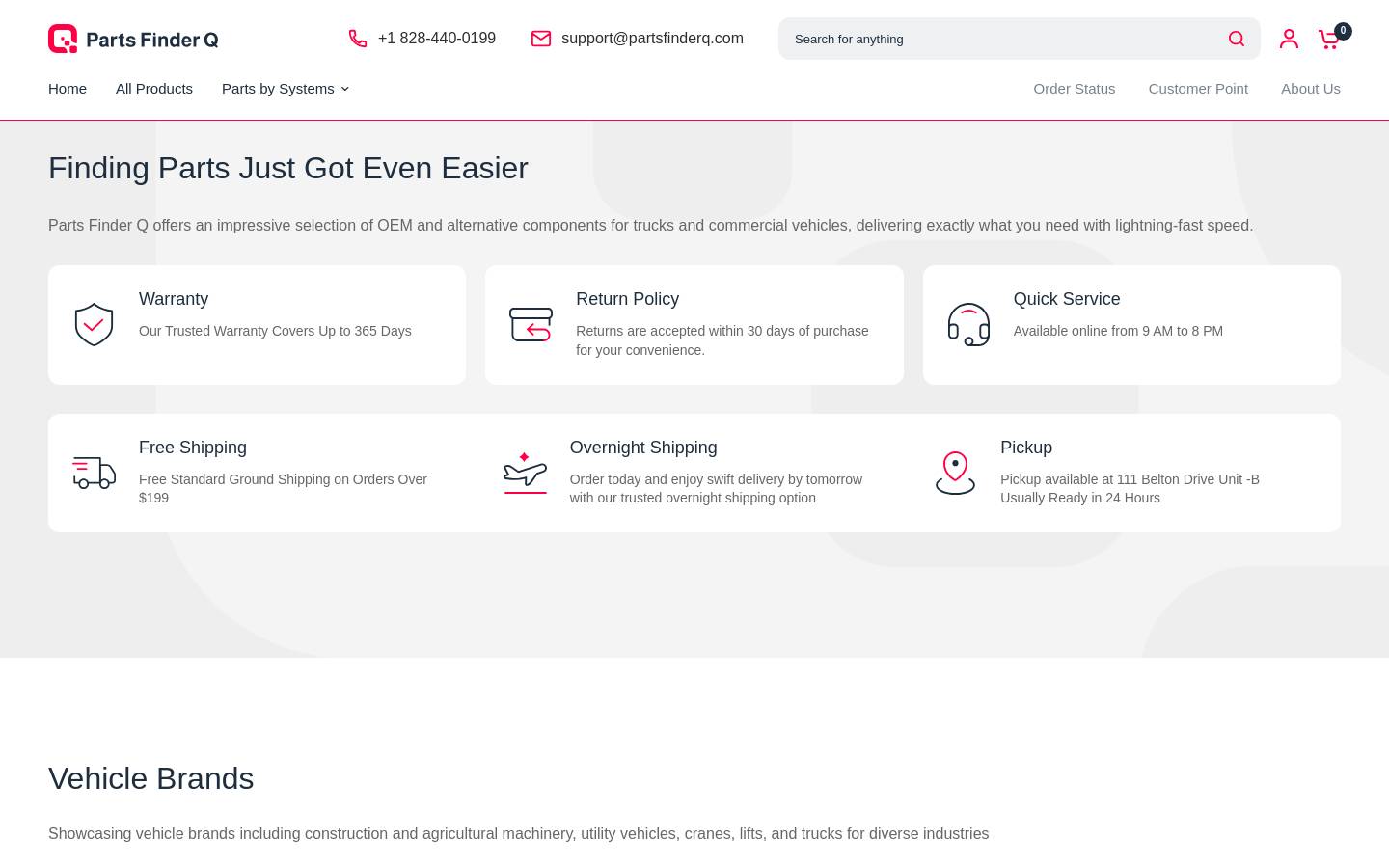 Parts Finder Q homepage screenshot