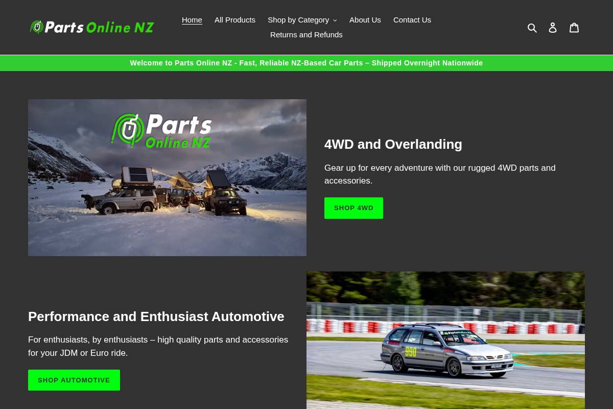 partsonline.nz homepage screenshot
