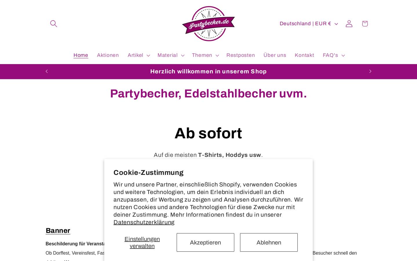 partybecher.de homepage screenshot