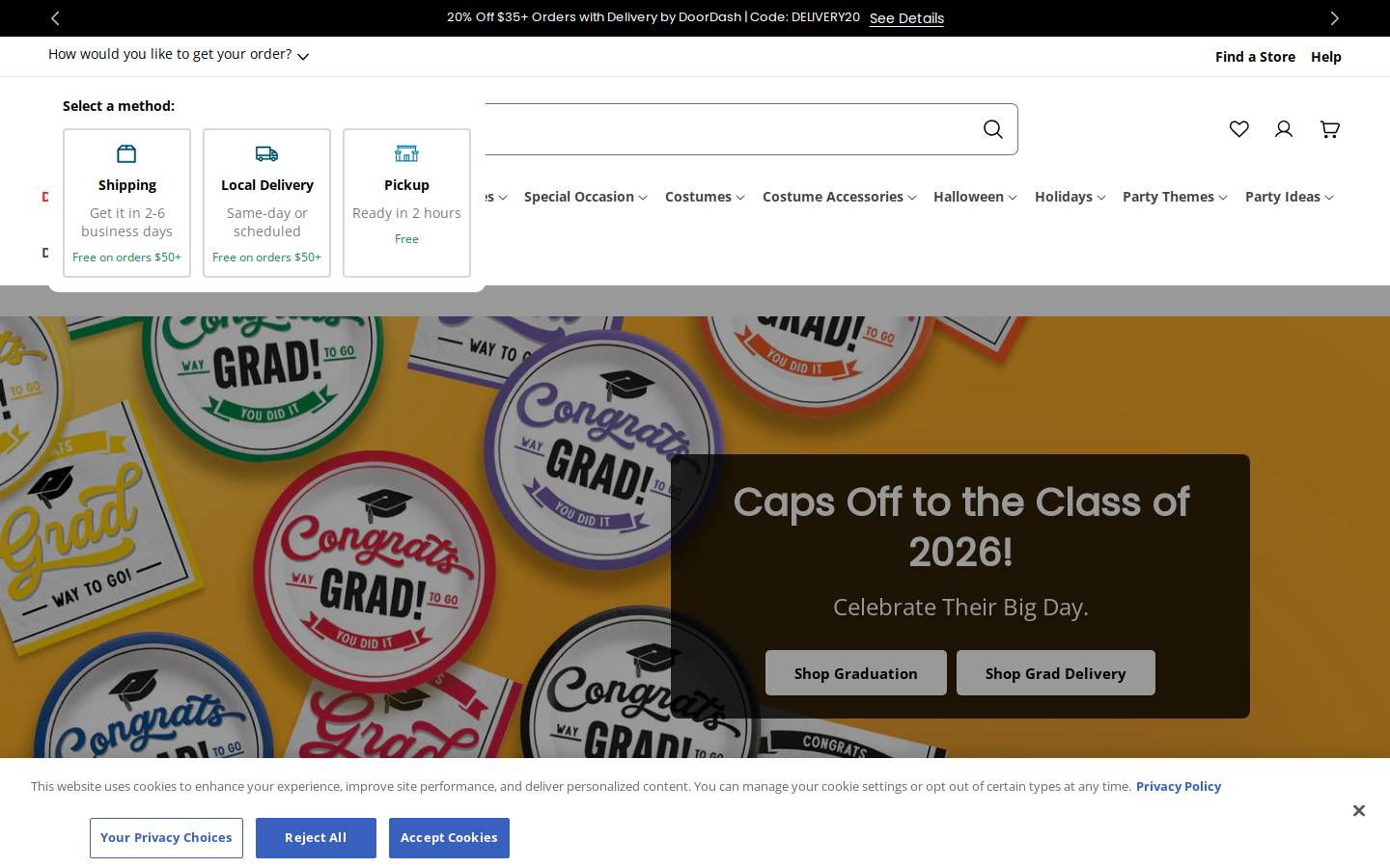 Party City homepage screenshot