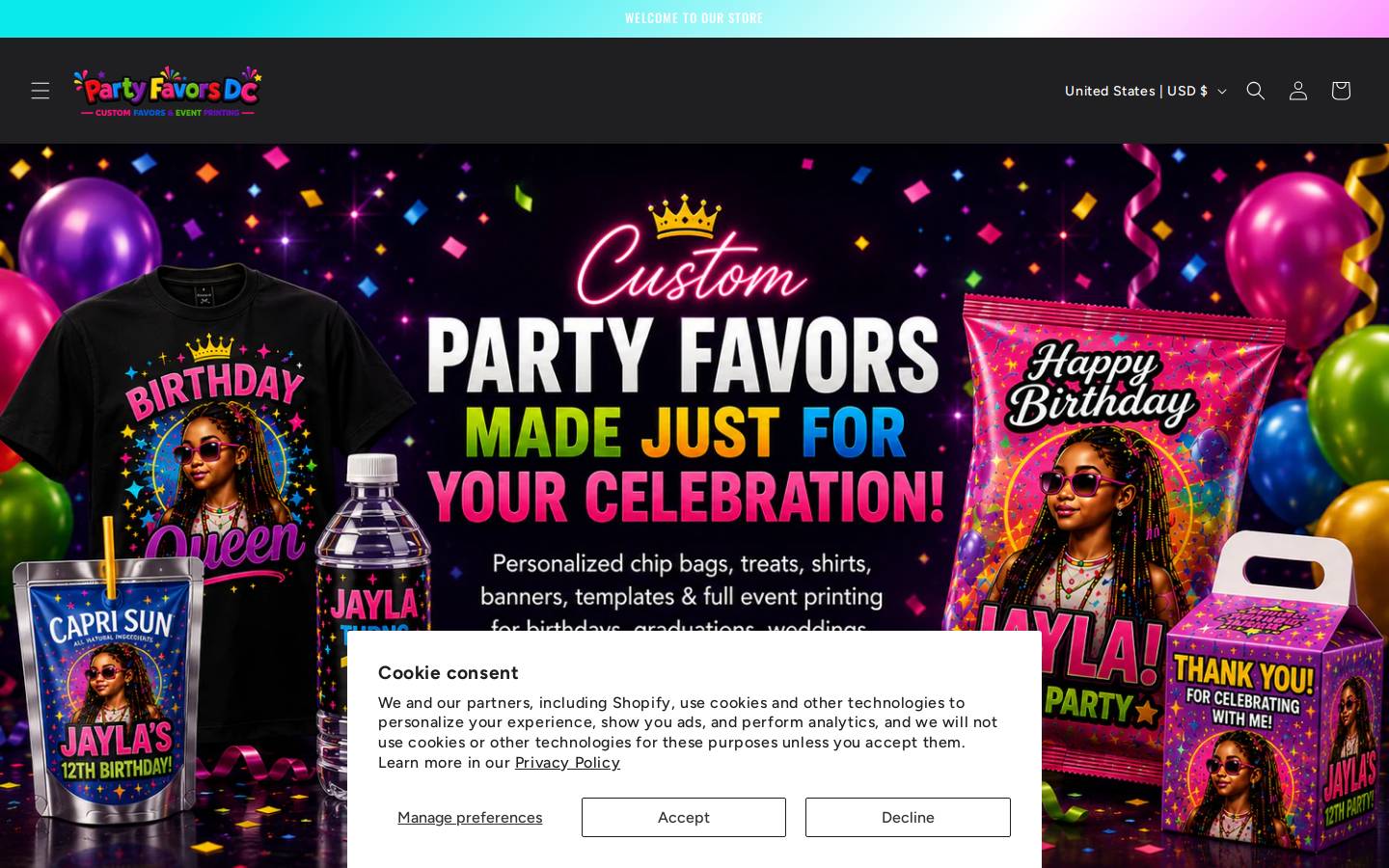 partyfavorsdc.com homepage screenshot