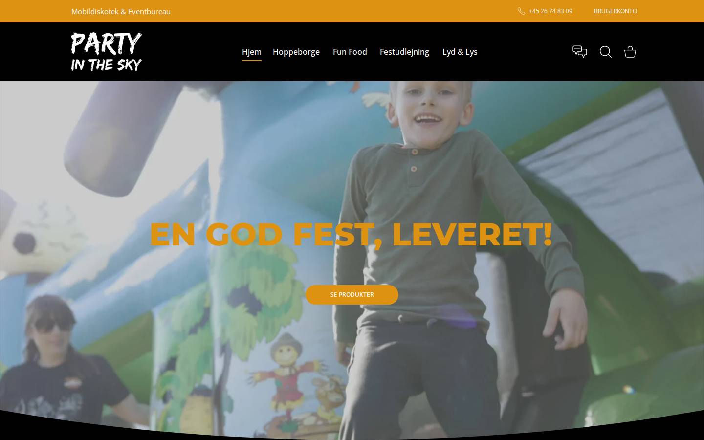 partyinthesky.dk homepage screenshot