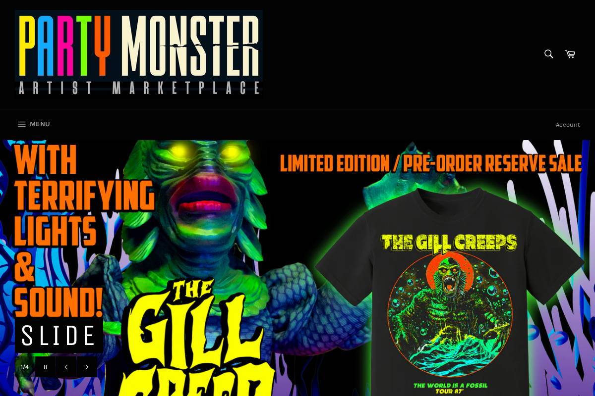 partymonsterstore.com homepage screenshot