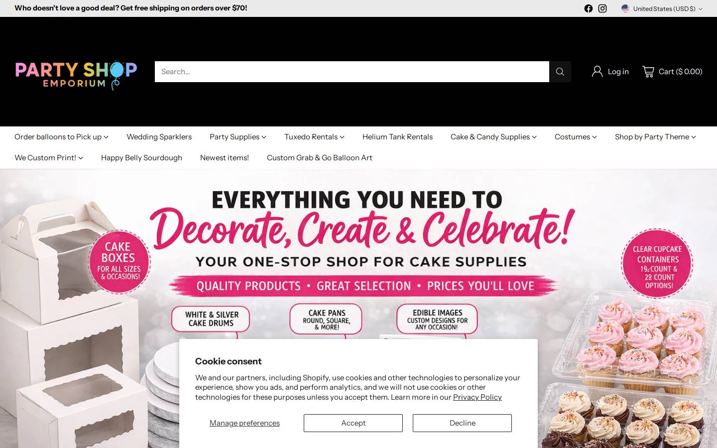 partyshopemporium.com homepage screenshot