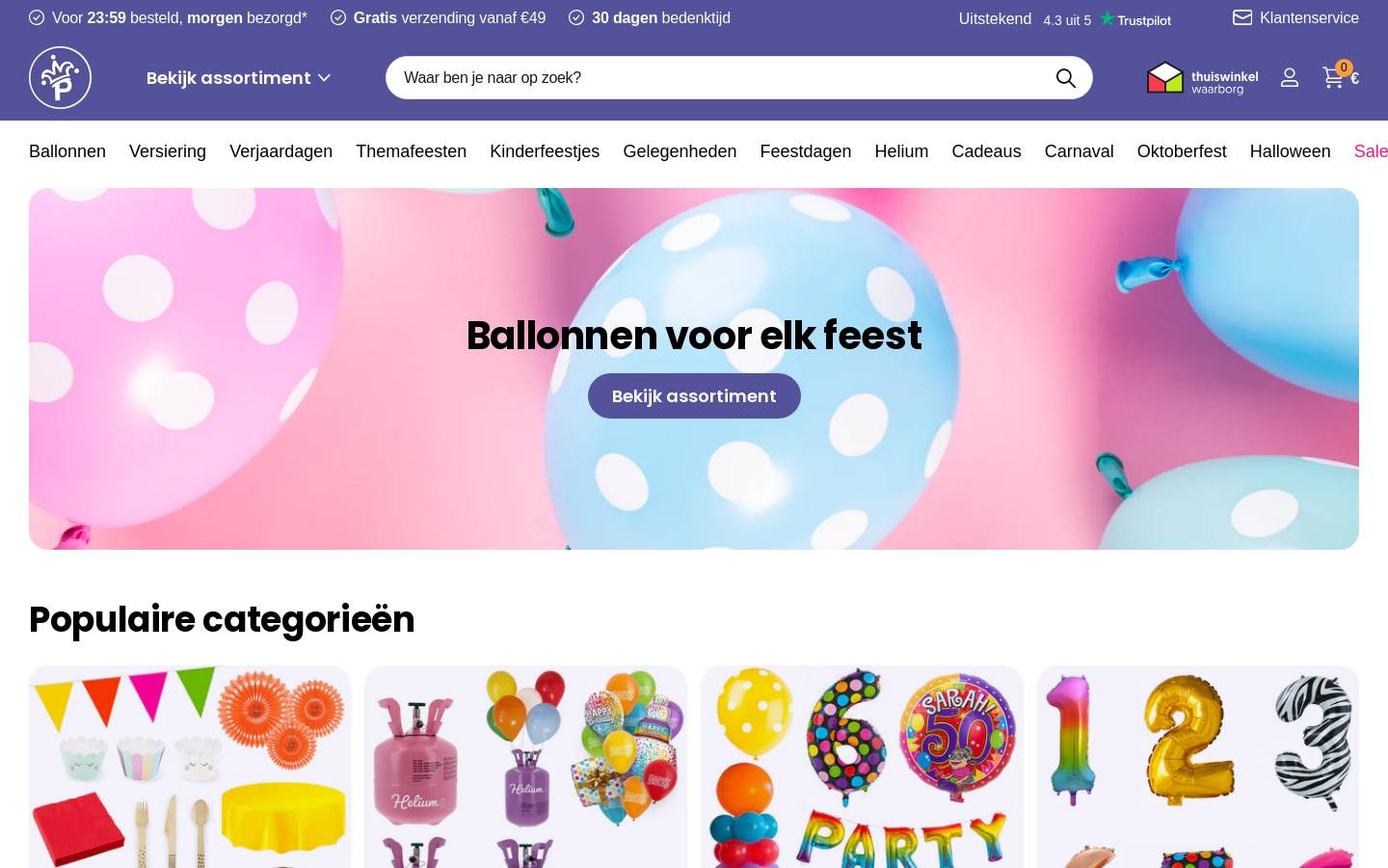 Partywinkel homepage screenshot