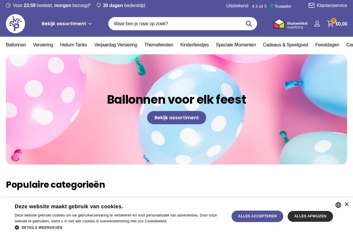 Partywinkel homepage screenshot