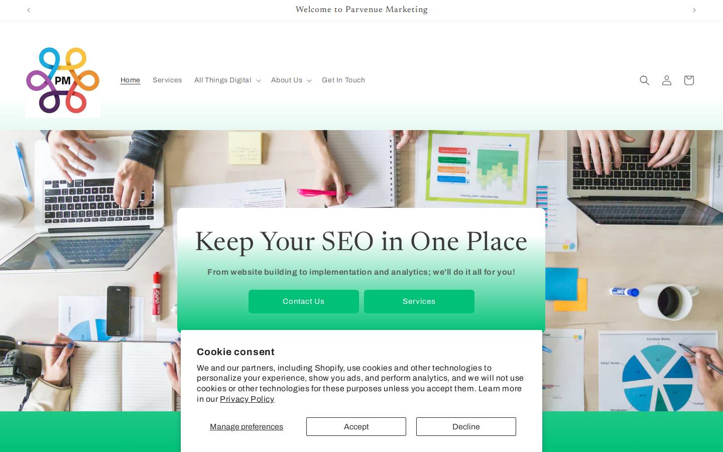 parvenue-marketing.com homepage screenshot