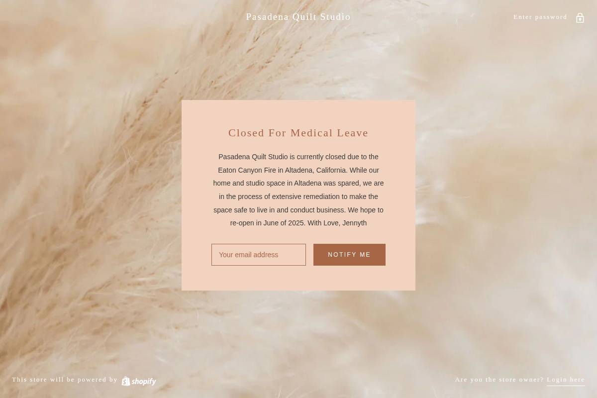 pasadenaquiltstudio.com homepage screenshot