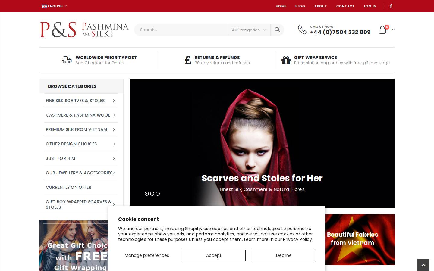 pashminaandsilk.com homepage screenshot