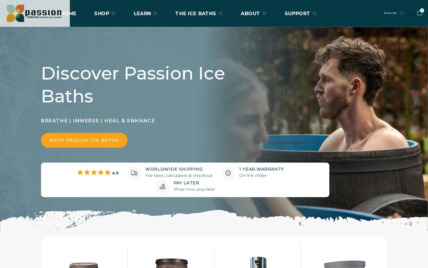 Passionicebaths homepage screenshot