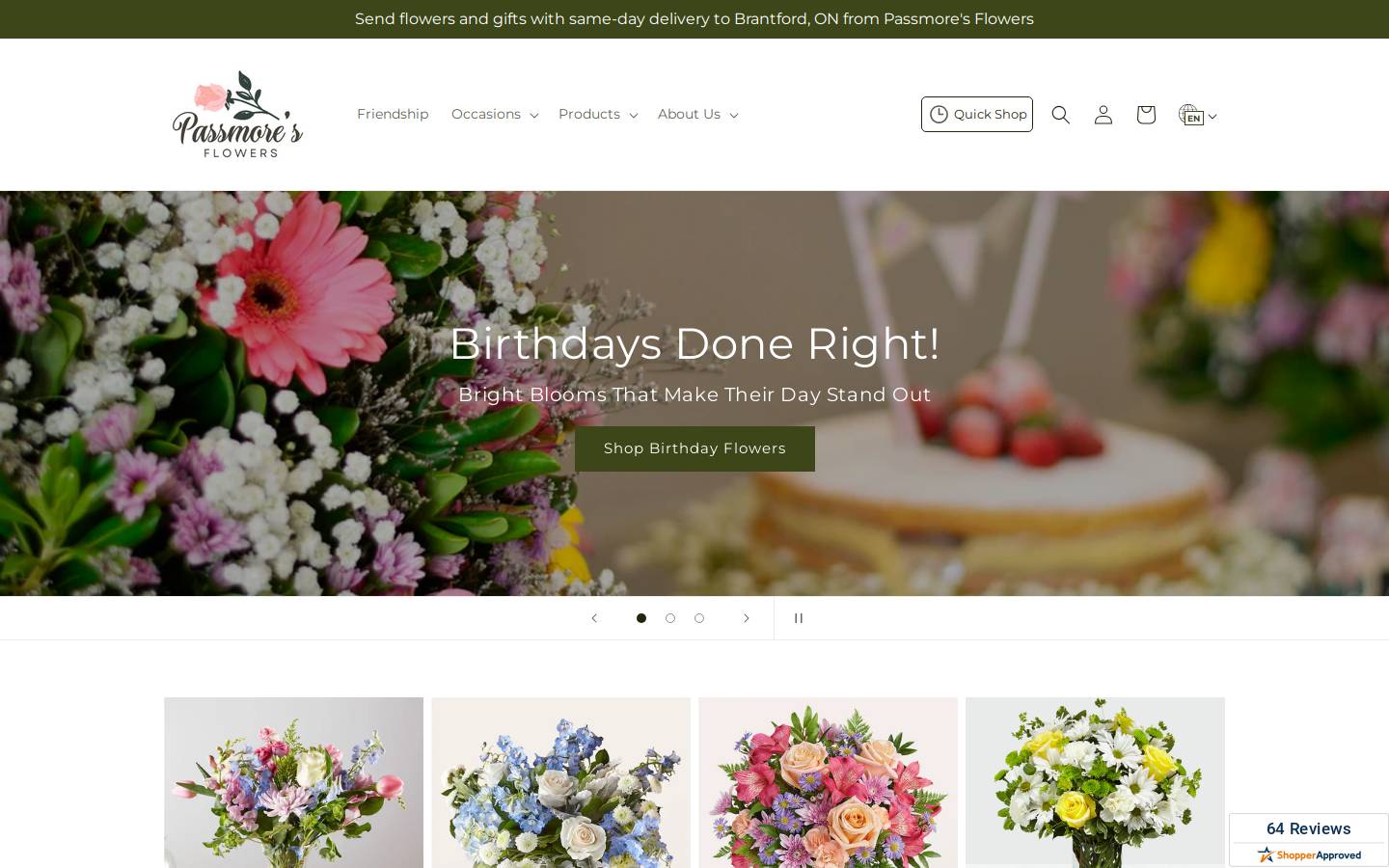 passmoresflowers.ca homepage screenshot