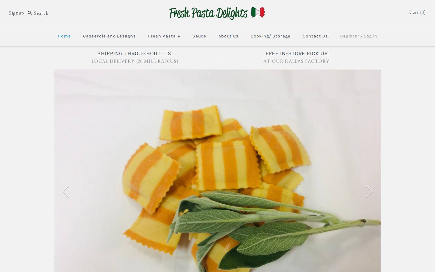 pastadelights.com homepage screenshot