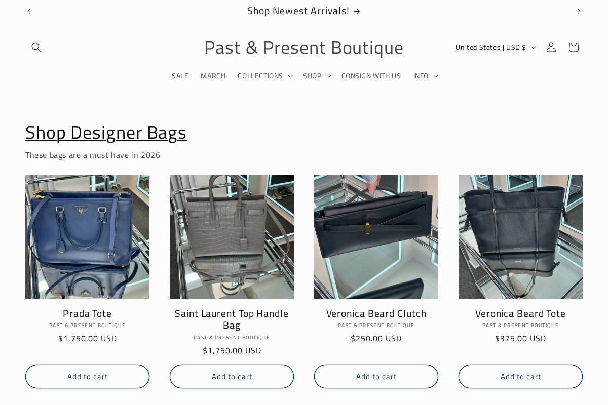 pastpresentboutique.com homepage screenshot