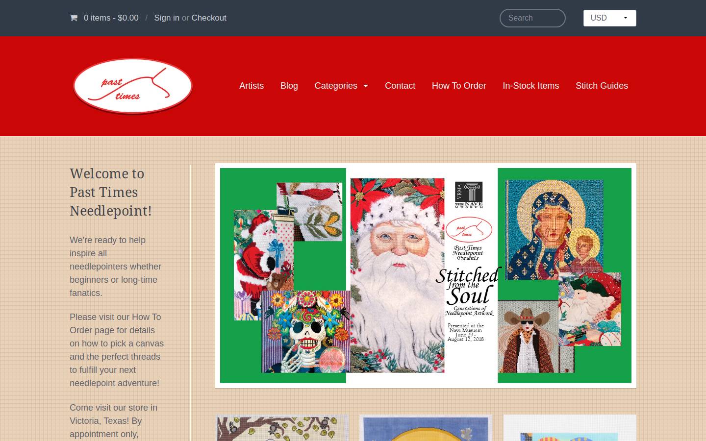 pasttimesneedlepoint.com homepage screenshot