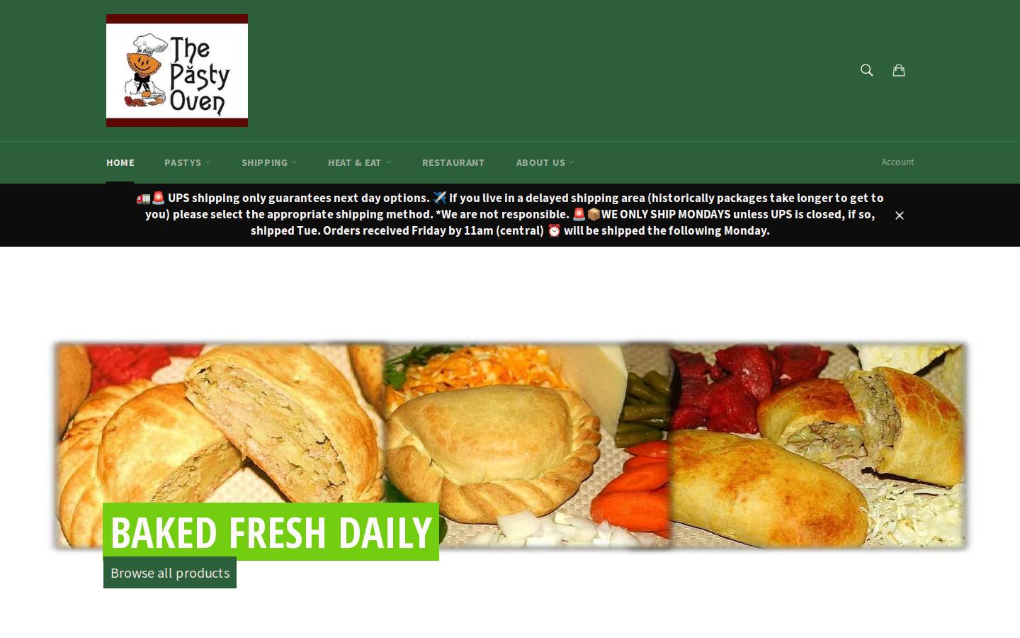 pastys.com homepage screenshot