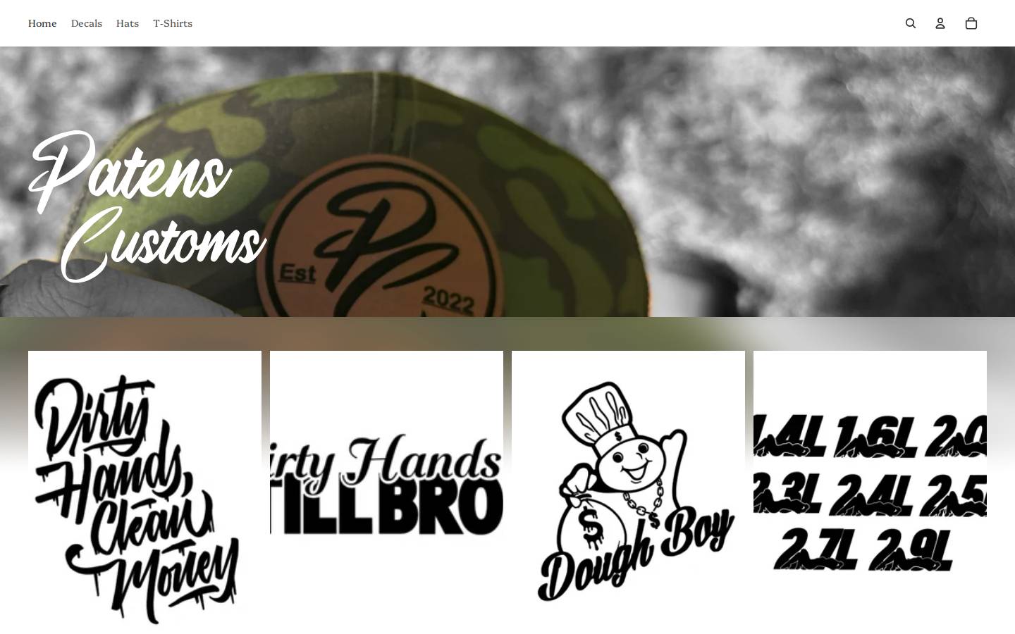 patenscustoms.com homepage screenshot