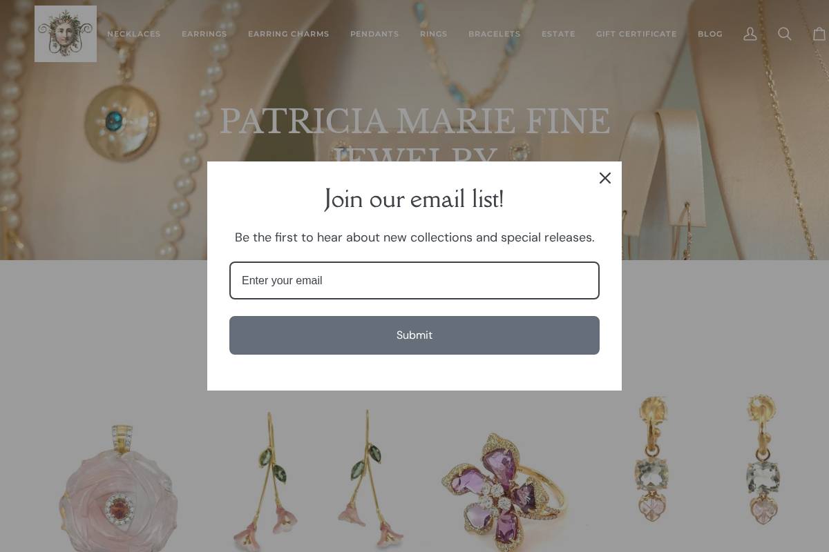patriciamariefinejewelry.com homepage screenshot