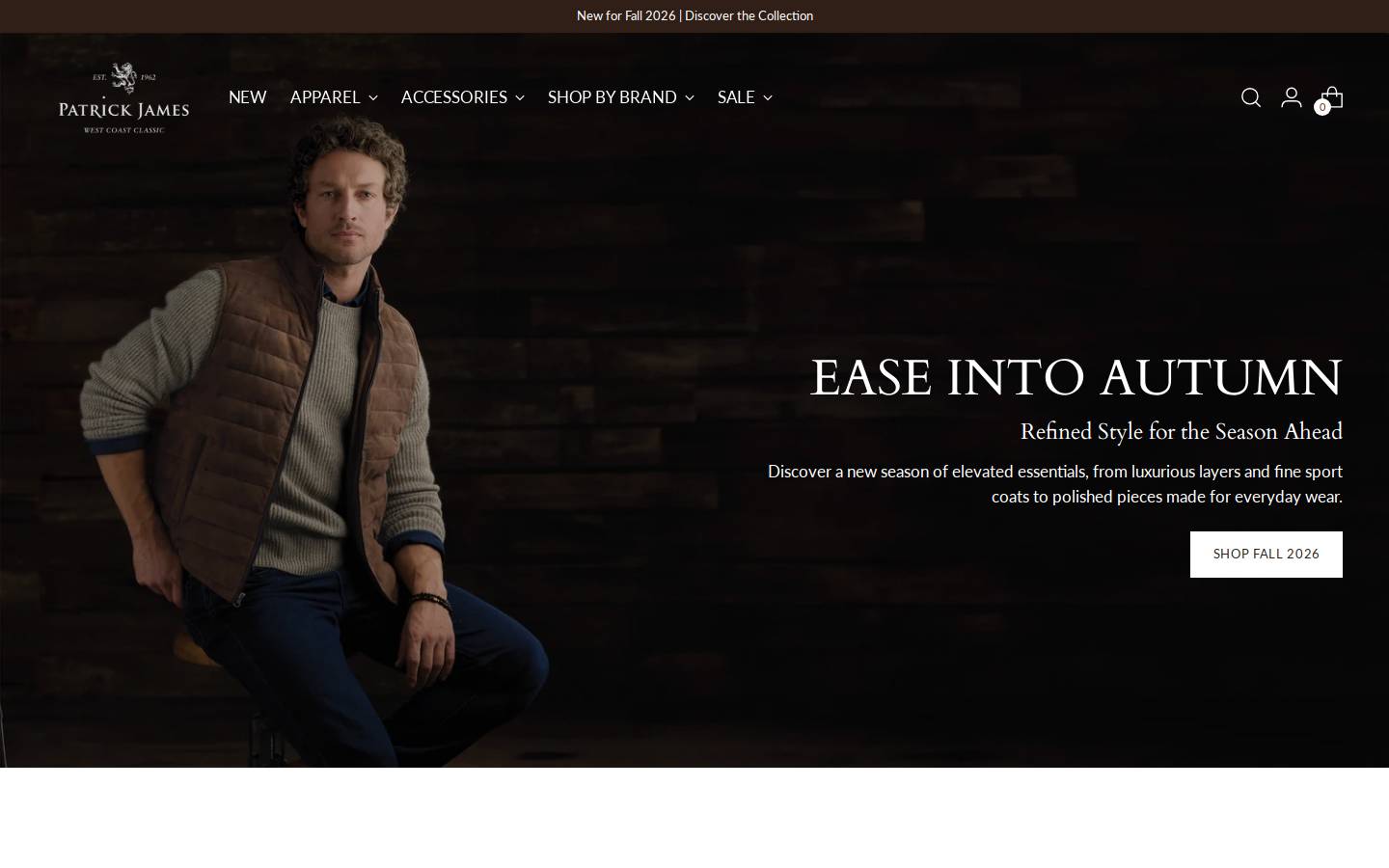 Patrick James Clothiers homepage screenshot