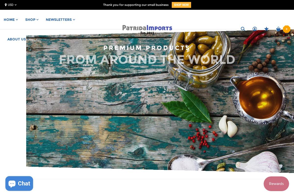 patridaimports.com homepage screenshot