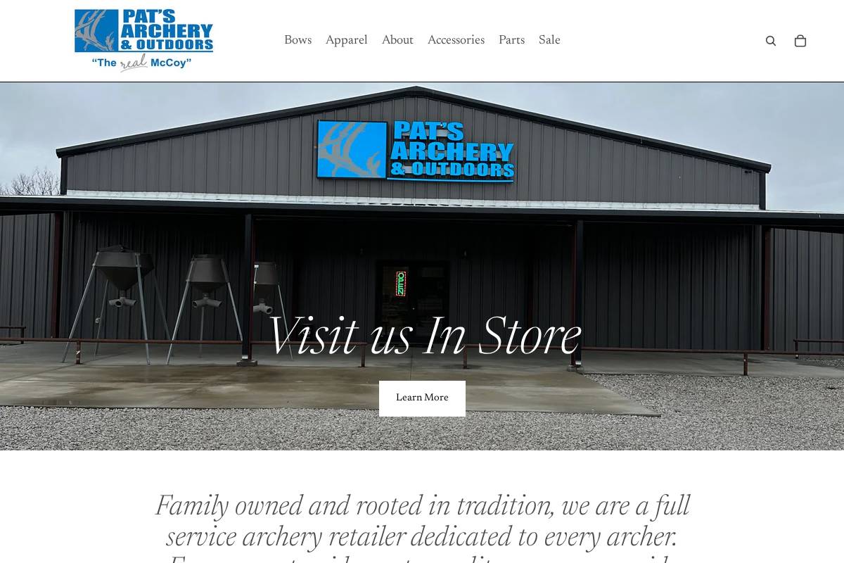 patsarcheryoutdoors.com homepage screenshot
