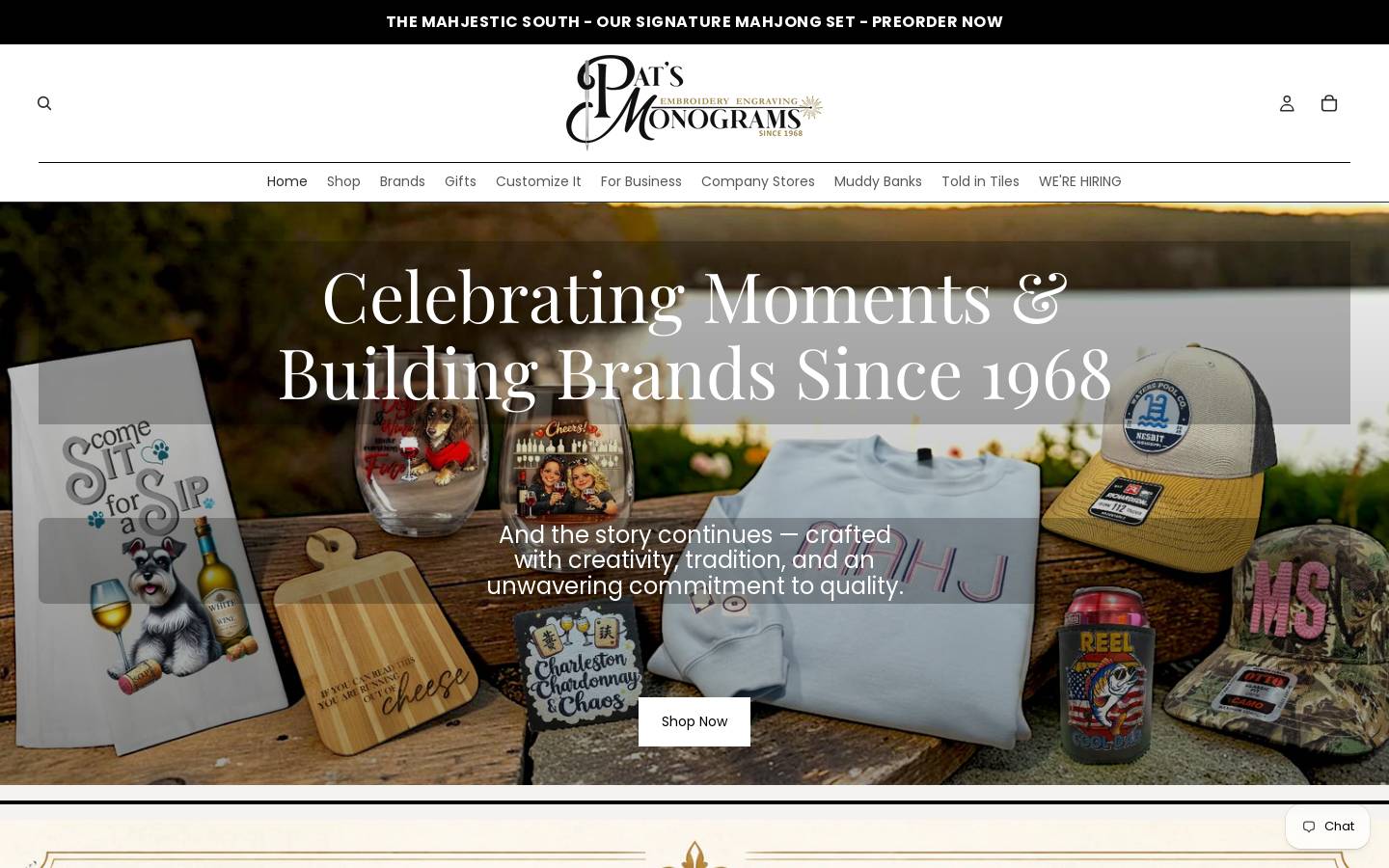 patsmonograms.com homepage screenshot