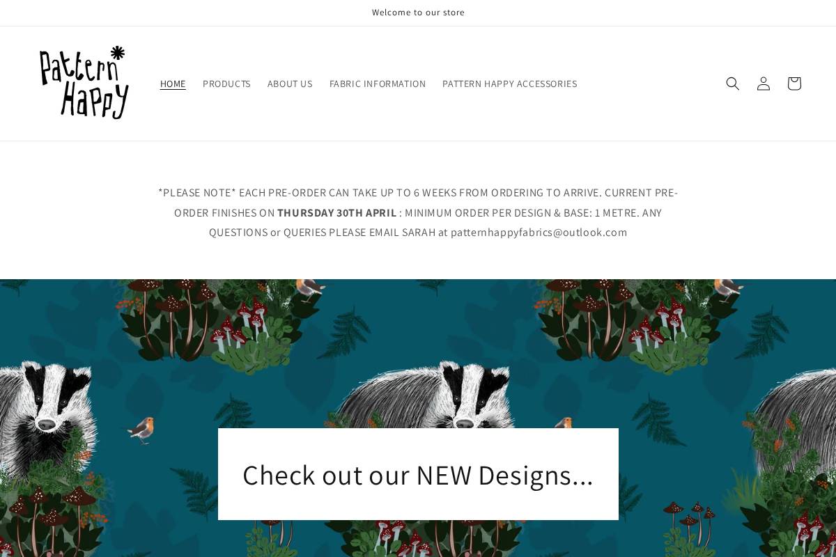 patternhappyfabrics.com homepage screenshot