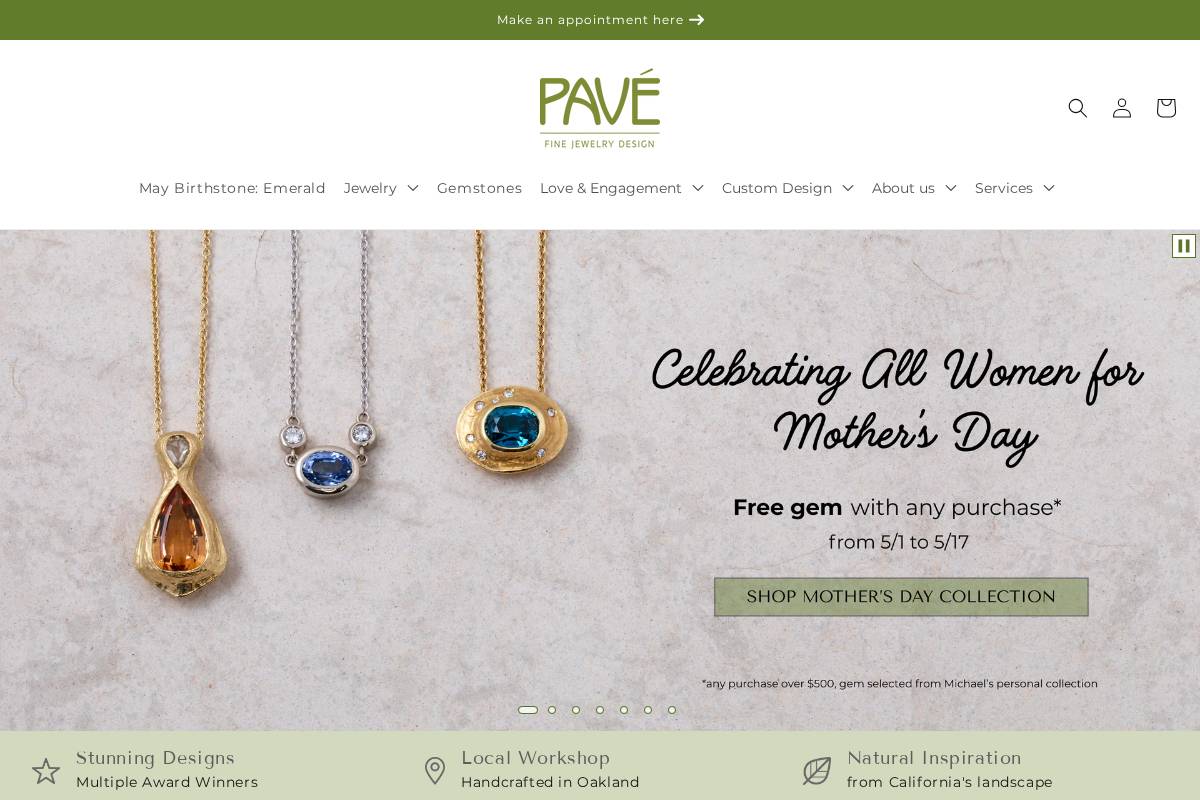 Pave Fine Jewelry Design homepage screenshot