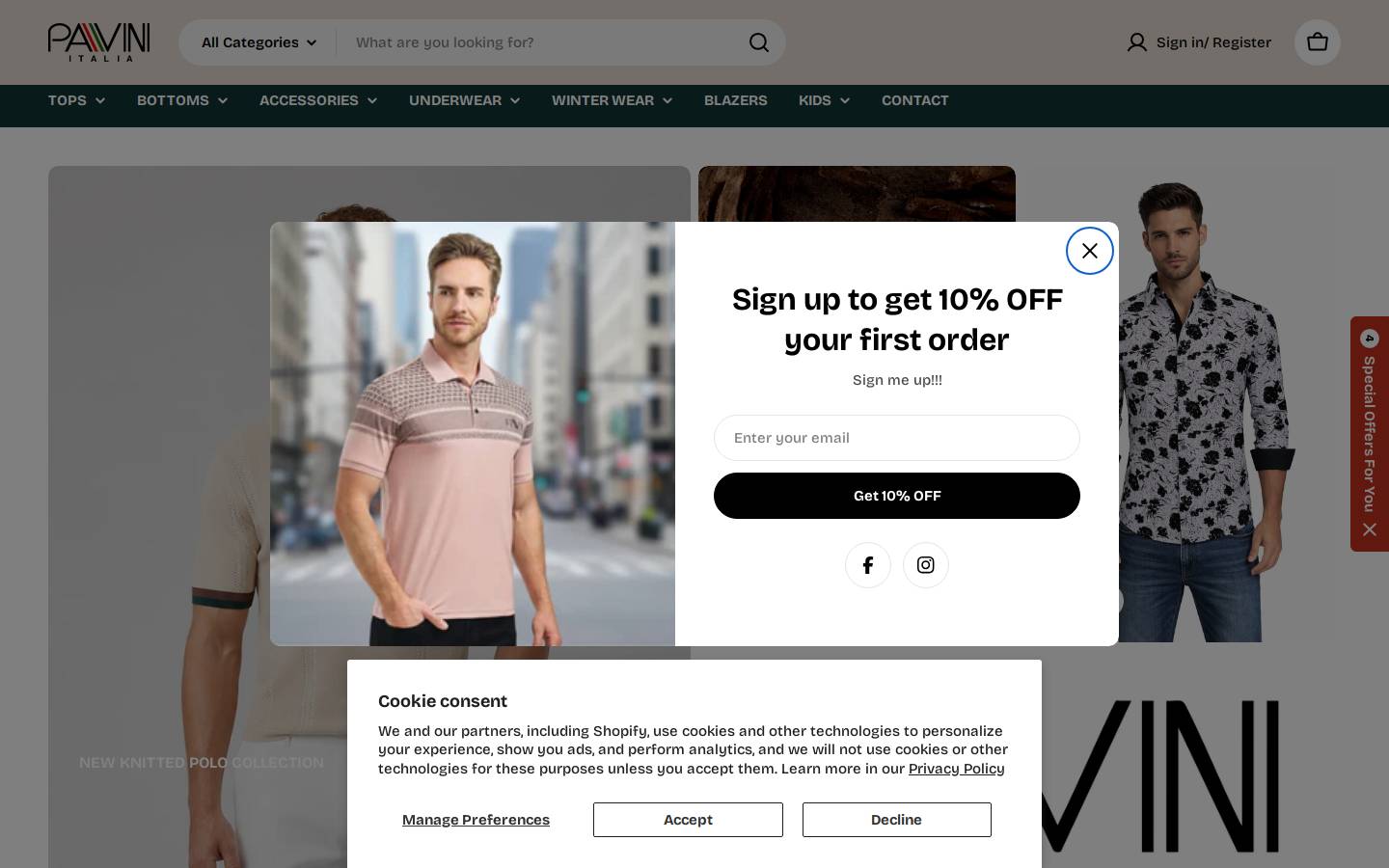 pavinijeans.com homepage screenshot