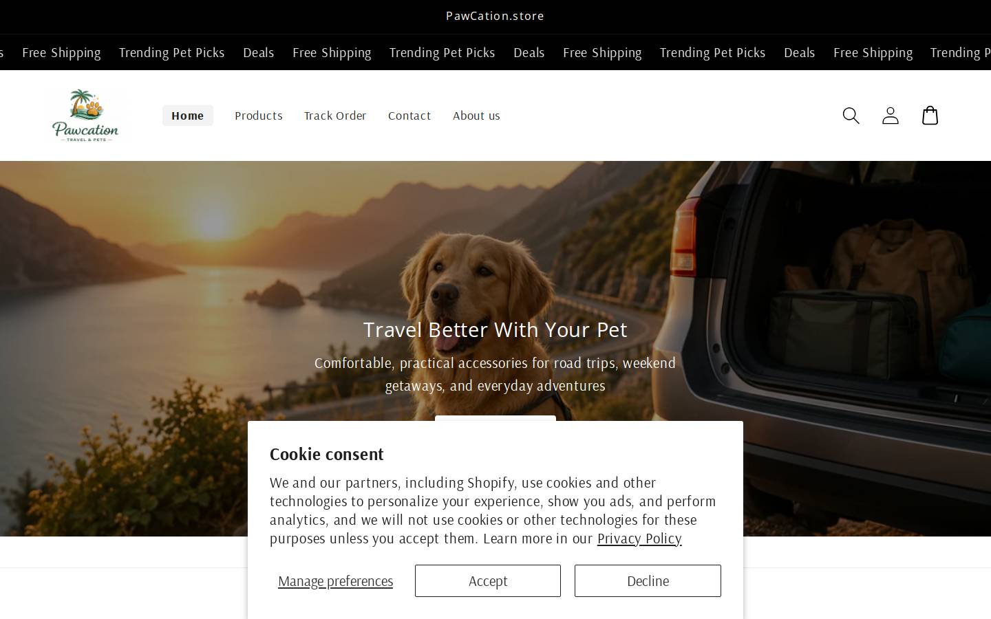 pawcation.store homepage screenshot