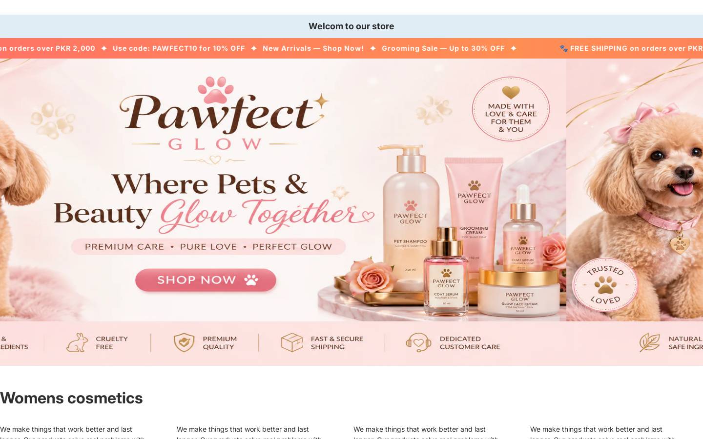 pawfectglow.store homepage screenshot