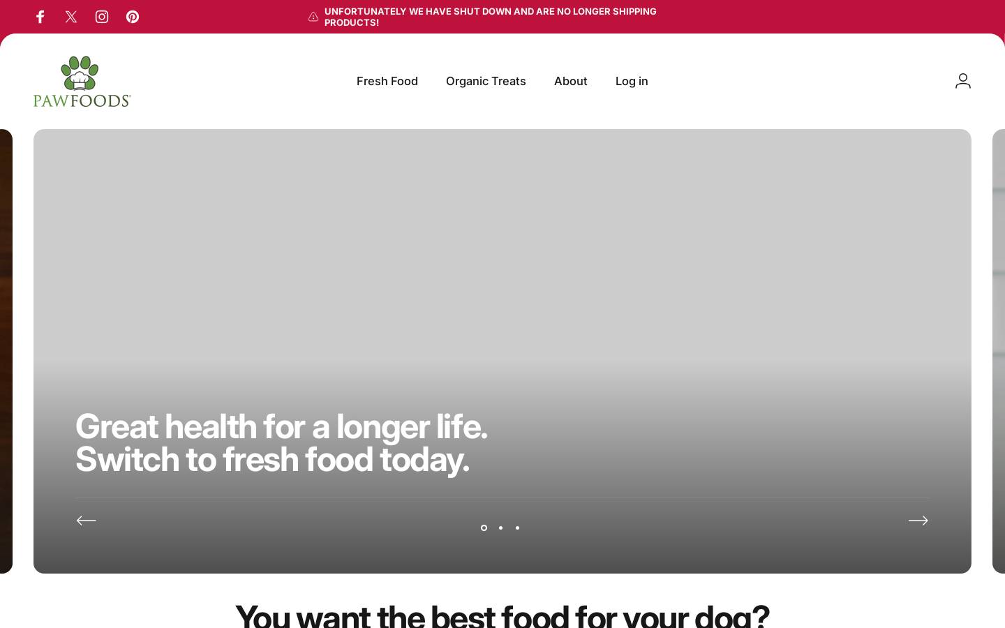 PawFoods homepage screenshot
