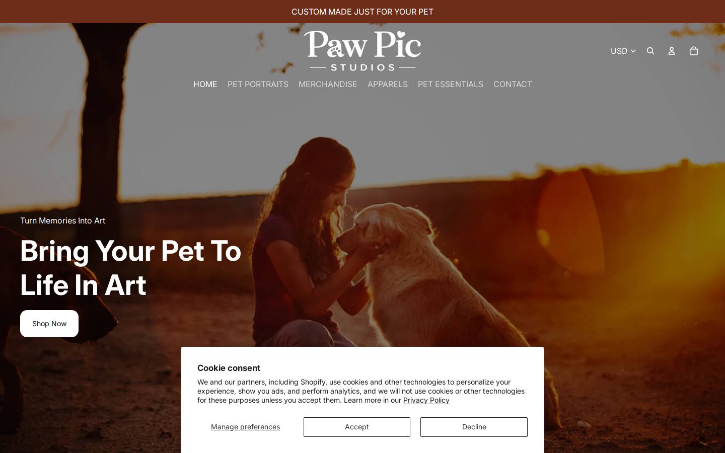 pawpicstudios.com homepage screenshot