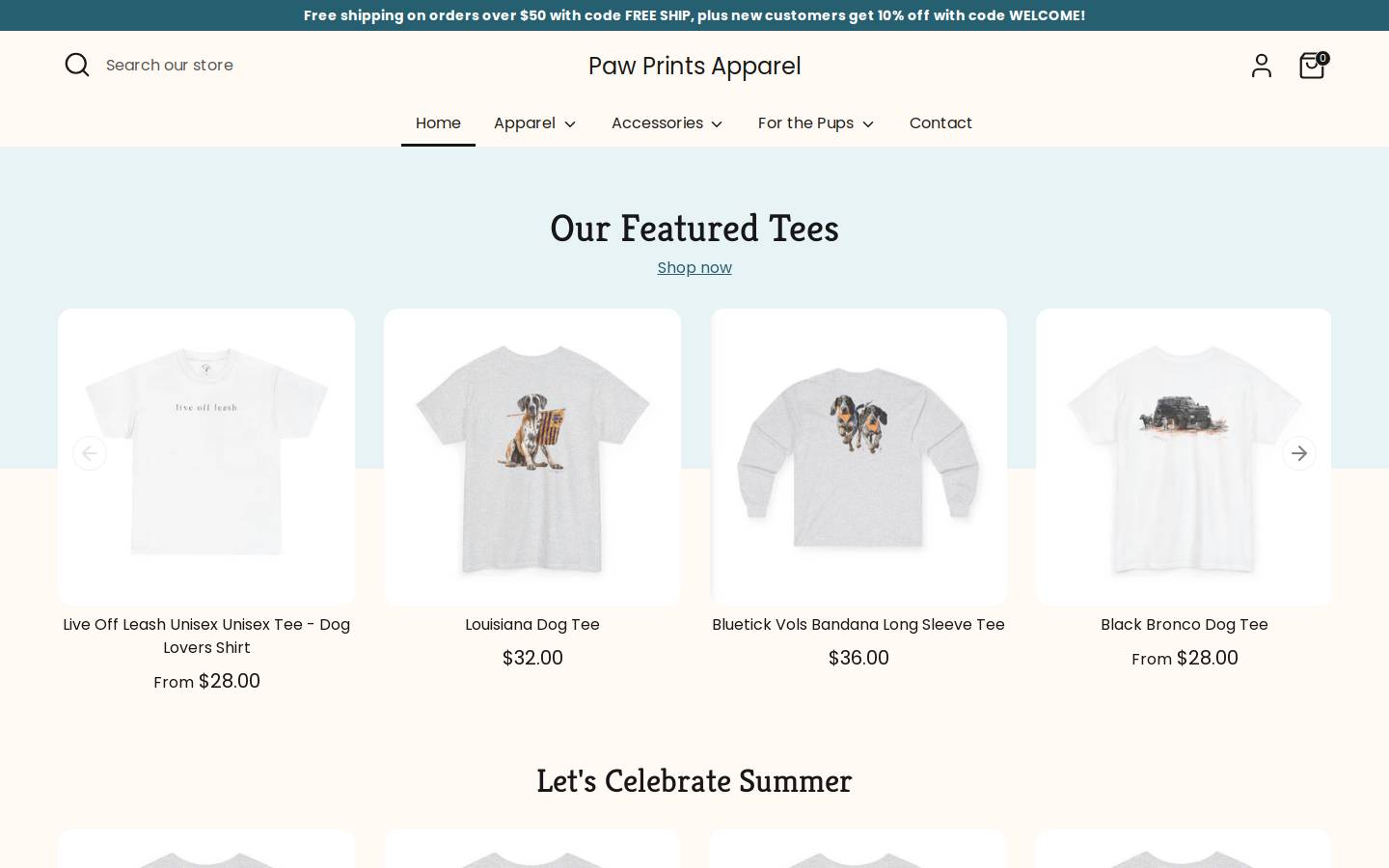 pawprintsapparel.com homepage screenshot