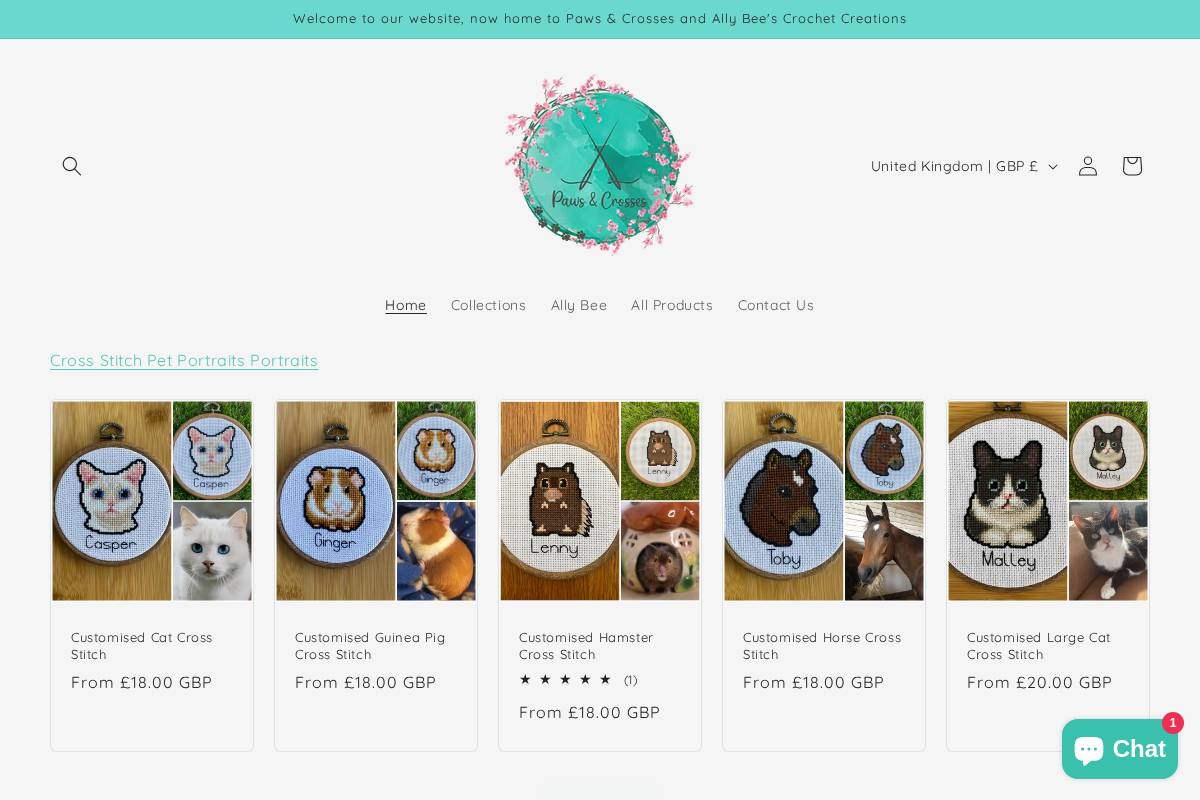 pawsandcrosses.com homepage screenshot