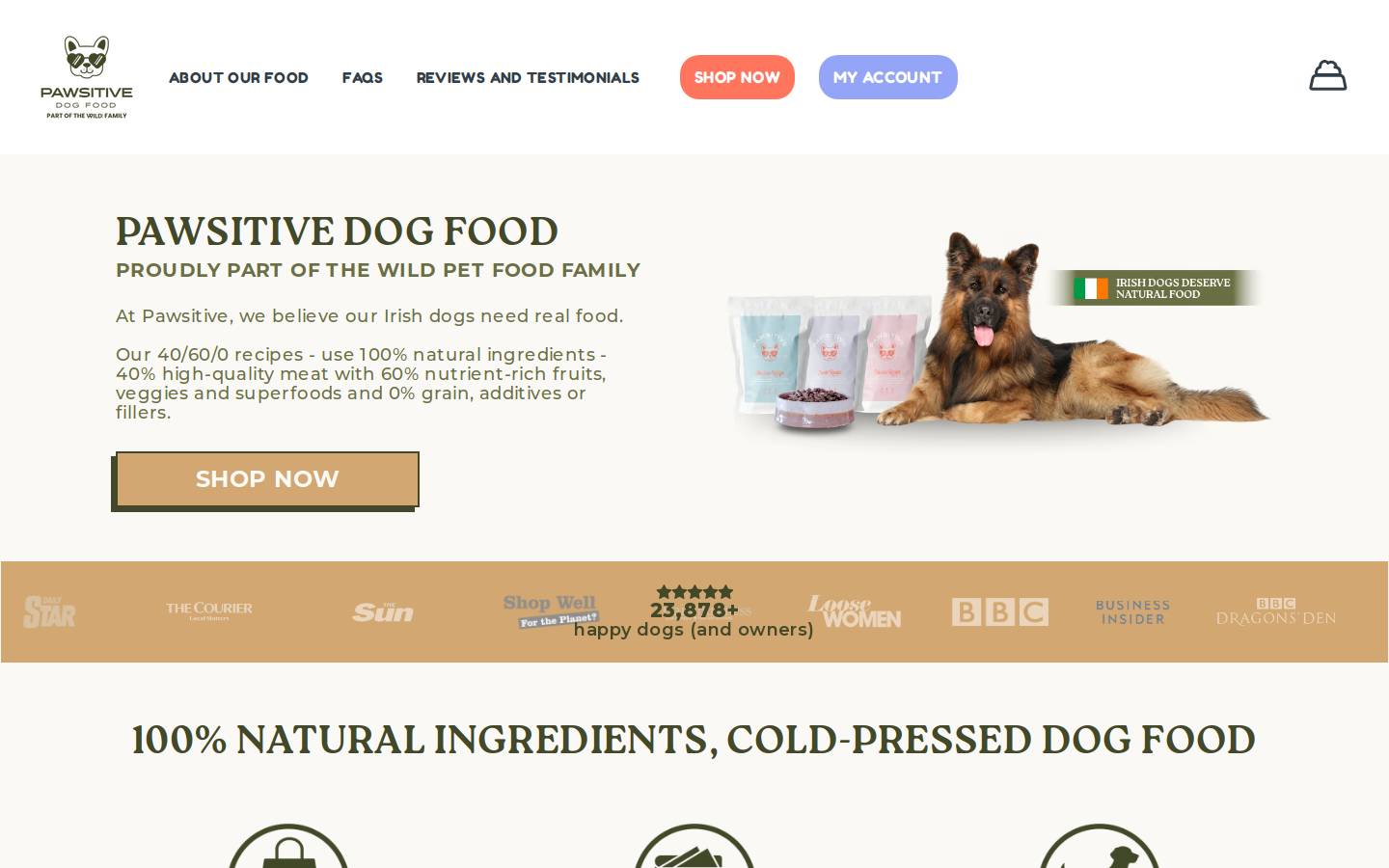 WILD Pet Food homepage screenshot