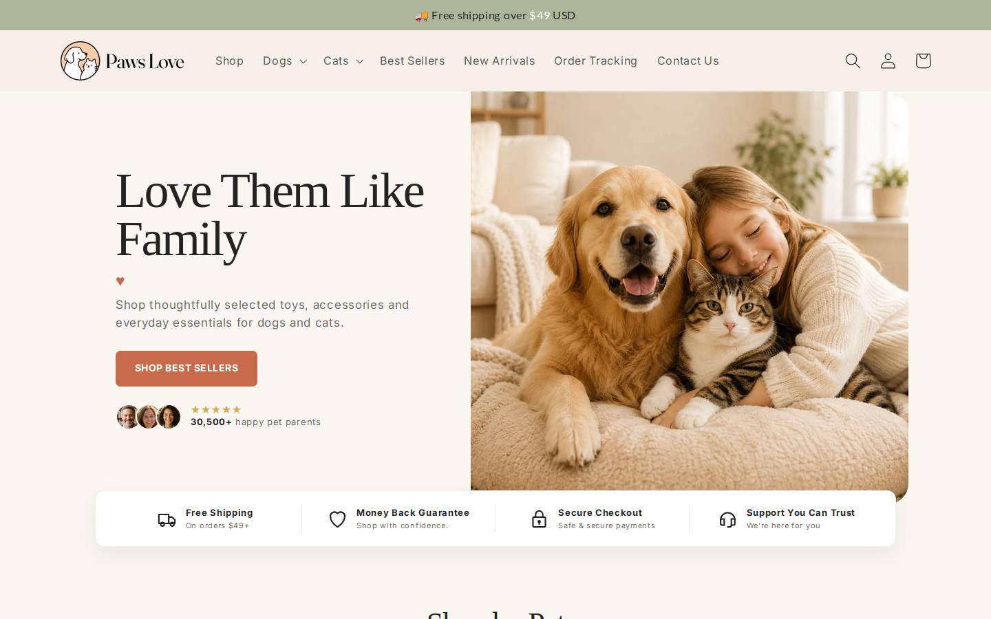 Pawslovestore homepage screenshot