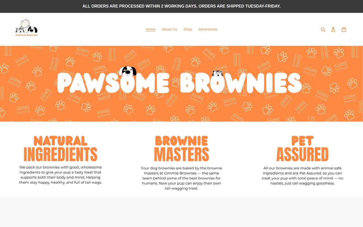 pawsomebrownies.com homepage screenshot