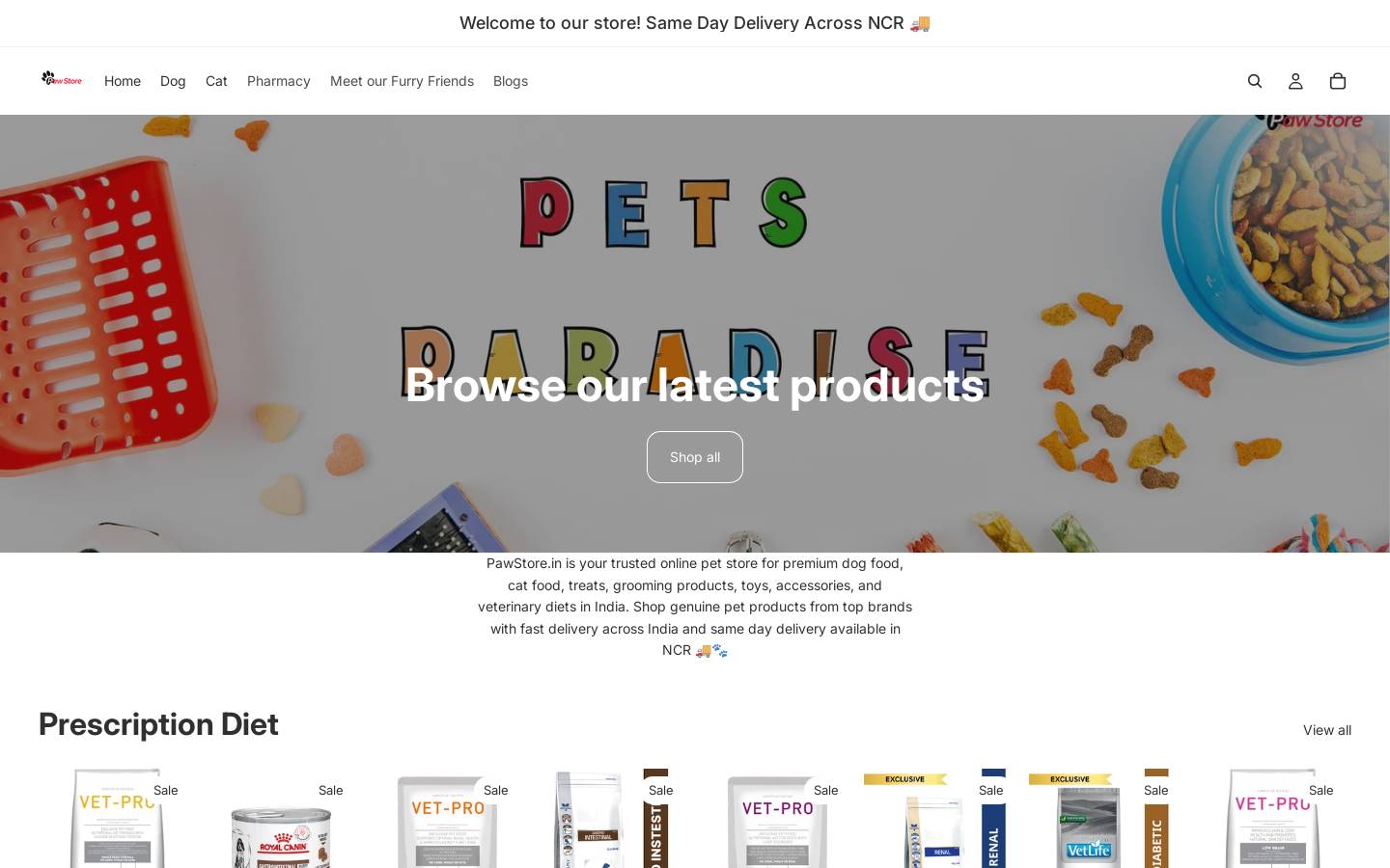 pawstore.in homepage screenshot