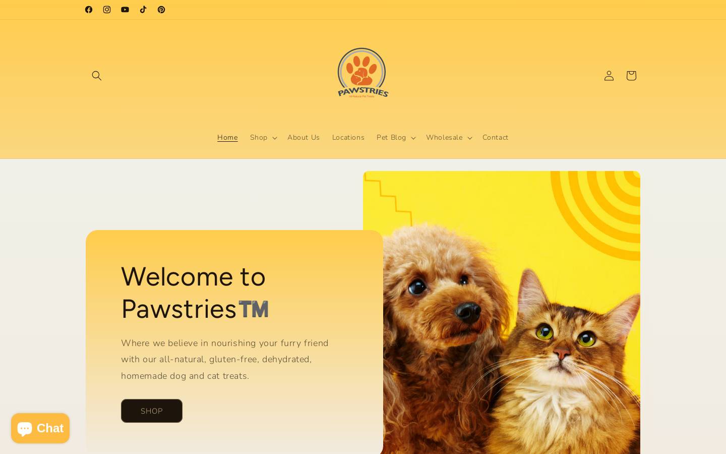 pawstries.com homepage screenshot