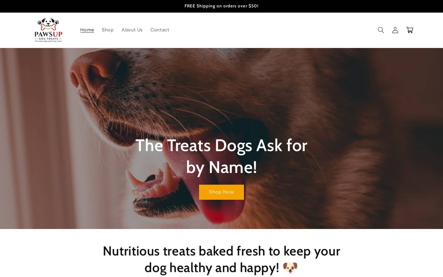 pawsuptreats.com homepage screenshot
